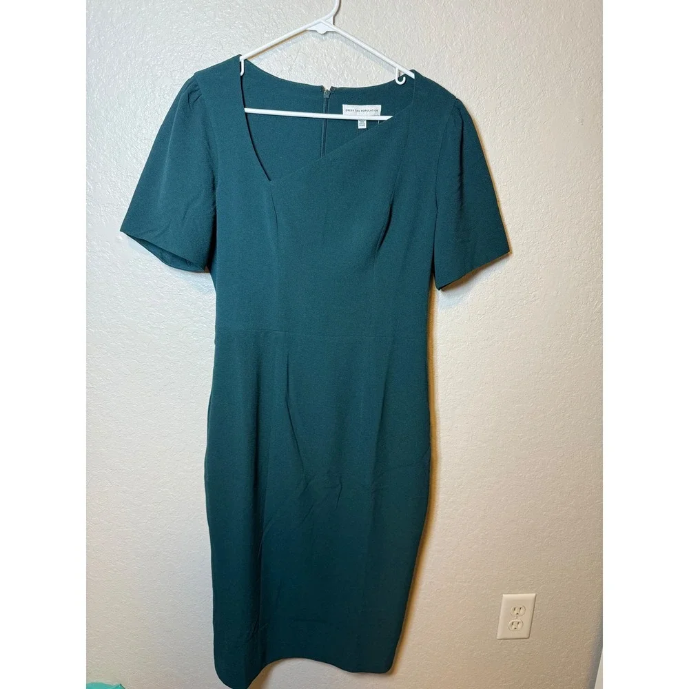 Dress The Population Womens Sheath Dress Green Short Sleeve - Picture 3 of 5